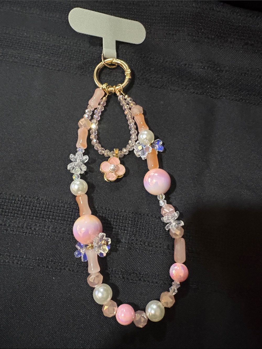 Delicate Pink Beaded Flower Phone Charm- Women Jewelry